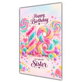 Happy 18th Birthday Sister Rainbow Sweets Lollipops Card A5