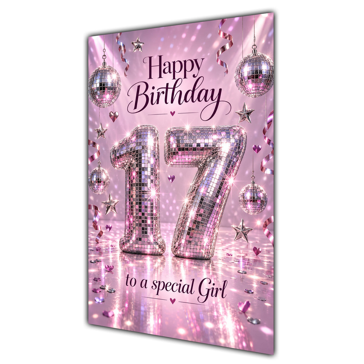Happy 17th Birthday Special Girl Pink Disco Ball Number Card A5
