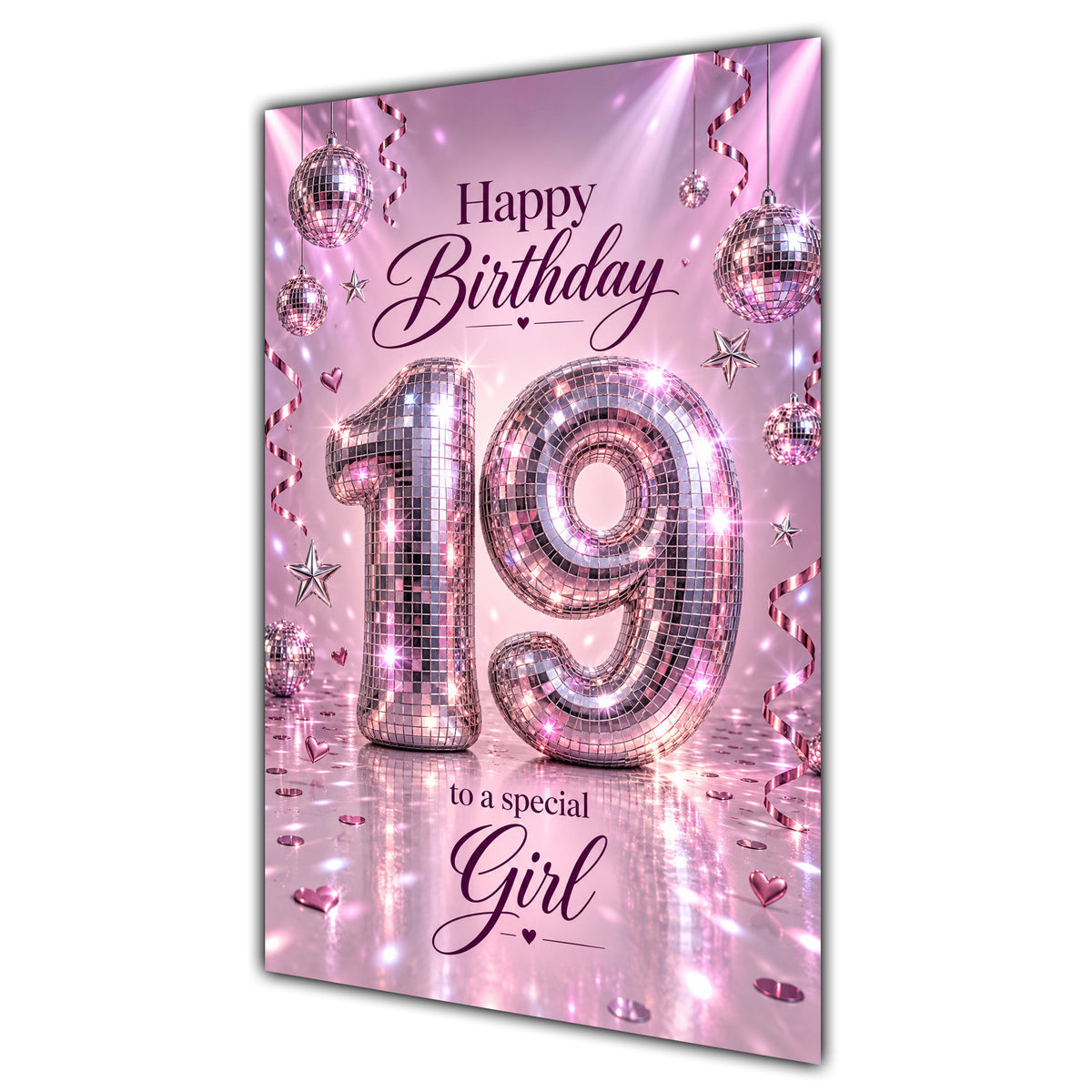 Happy 19th Birthday Special Girl Pink Disco Ball Number Card A5