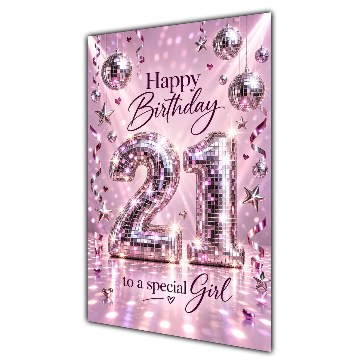 Happy 21st Birthday Special Girl Pink Disco Ball Number Card A5