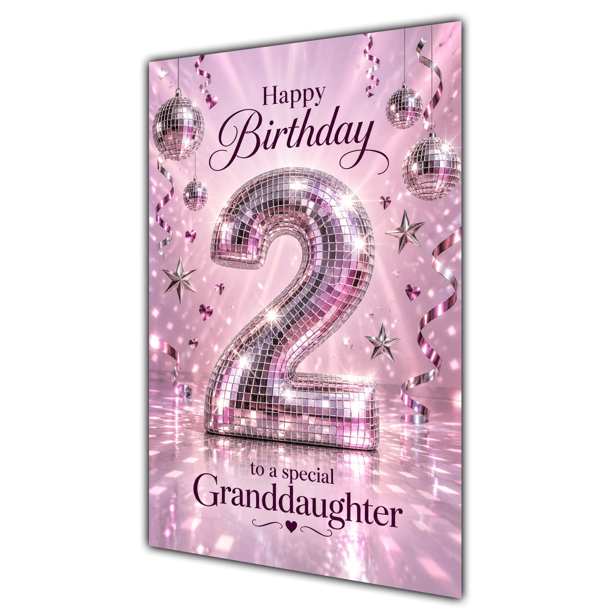 Happy 2nd Birthday Granddaughter Pink Disco Ball Number Card A5