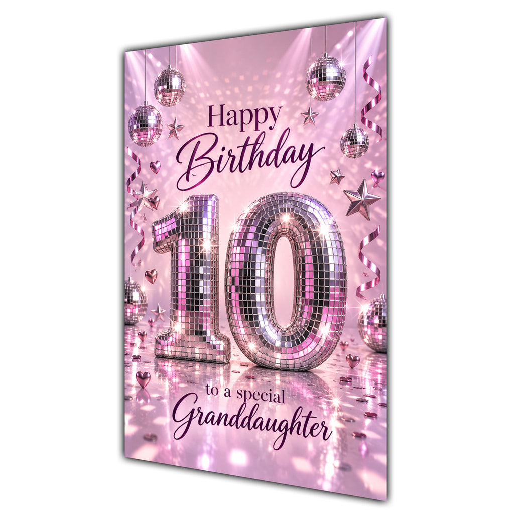Happy 10th Birthday Granddaughter Pink Disco Ball Number Card A5