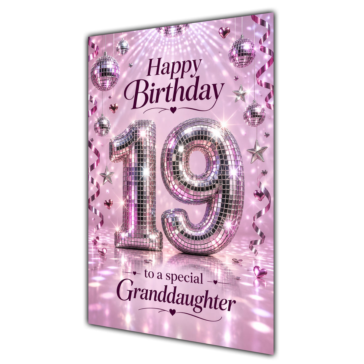 Happy 19th Birthday Granddaughter Pink Disco Ball Number Card A5