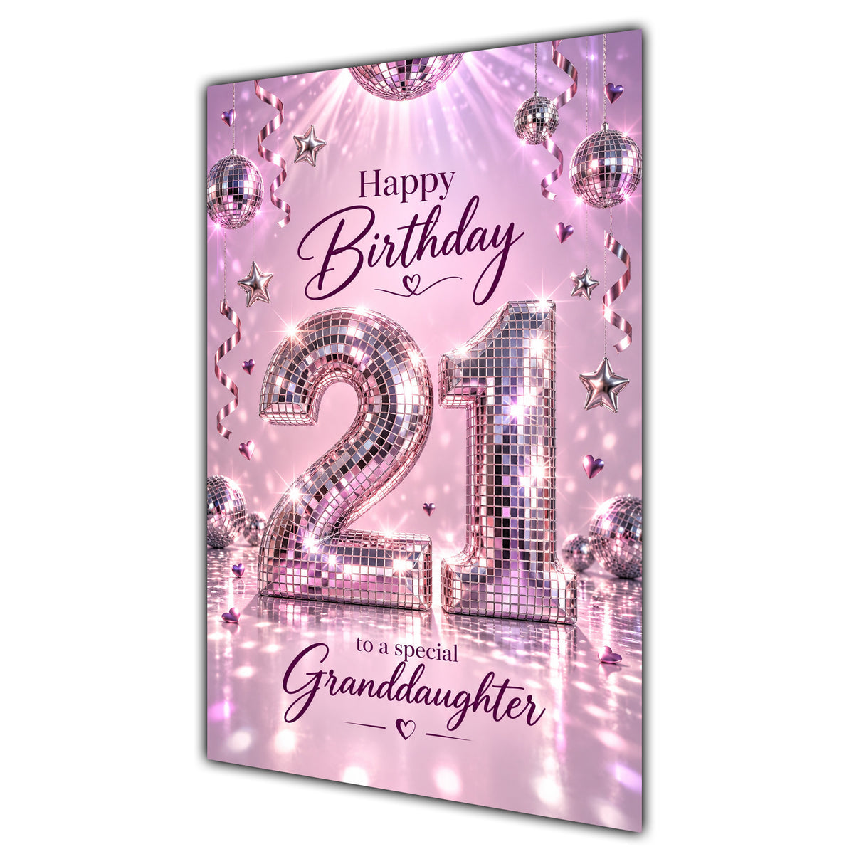 Happy 21st Birthday Granddaughter Pink Disco Ball Number Card A5
