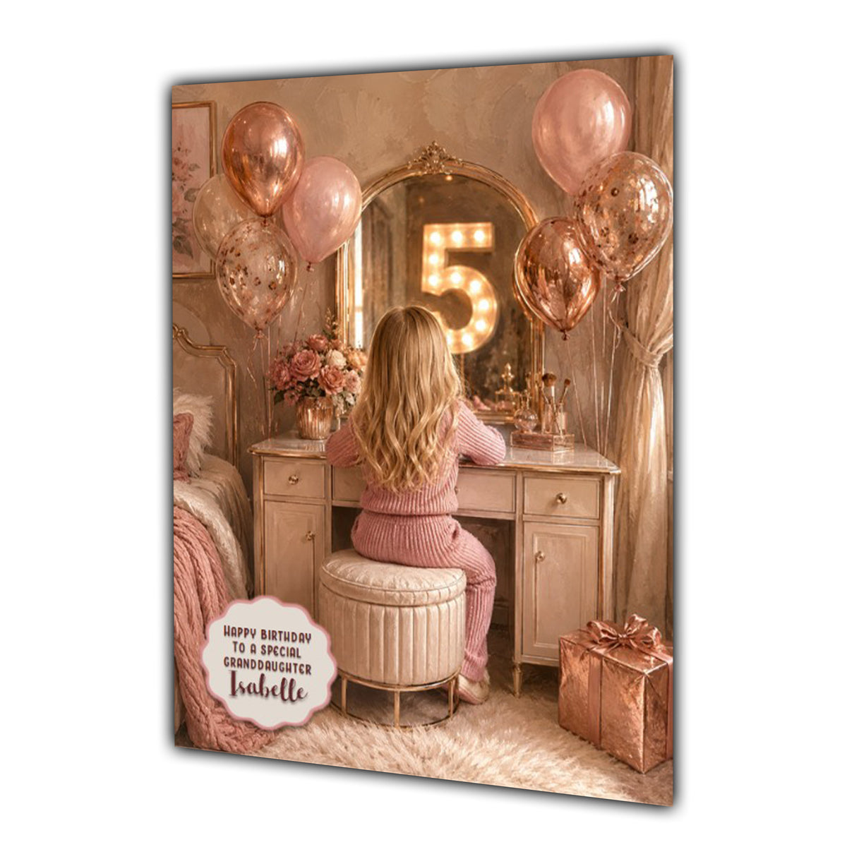 5th Birthday Card For Girls, Daughter, Granddaughter, Niece, Blonde Hair, Dressing Table