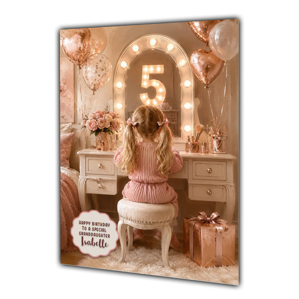 5th Birthday Card For Girls, Daughter, Granddaughter, Niece, Blonde Hair, Dressing Table