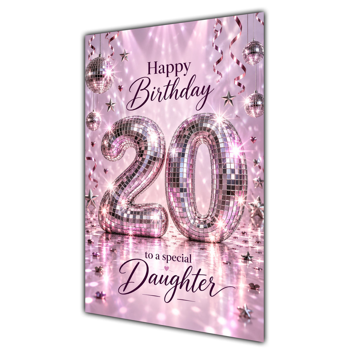 Happy 20th Birthday Daughter Pink Disco Ball Number Card A5