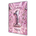 Happy 1st Birthday Niece Pink Disco Ball Number Card A5