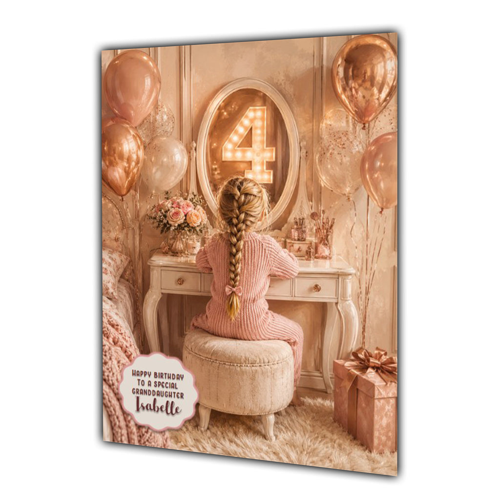 4th Birthday Card Chic Granddaughter Daughter Niece Personalised A5 Size