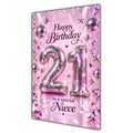 Happy 21st Birthday Niece Pink Disco Ball Number Card A5