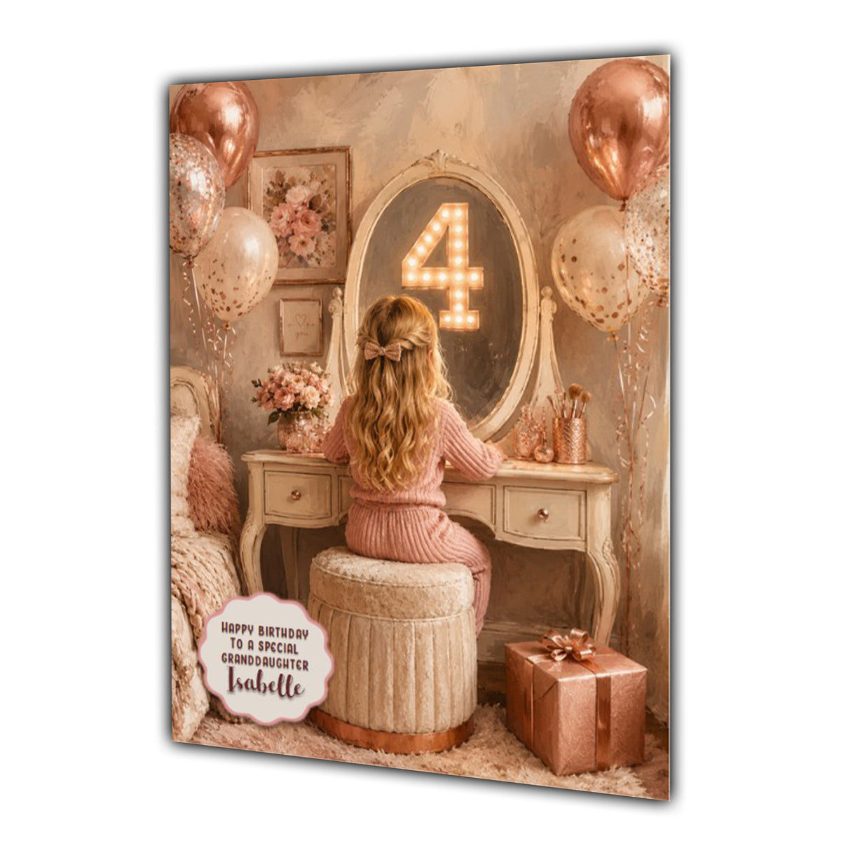 4th Birthday Card Chic Granddaughter Daughter Niece Personalised A5 Size
