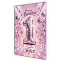 Happy 1st Birthday Sister Pink Disco Ball Number Card A5