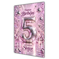 Happy 5th Birthday Sister Pink Disco Ball Number Card A5