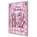 Happy 13th Birthday Sister Pink Disco Ball Number Card A5