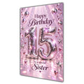 Happy 15th Birthday Sister Pink Disco Ball Number Card A5