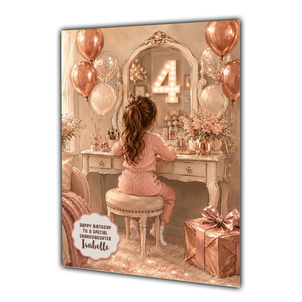 4th Birthday Card Chic Granddaughter Daughter Niece Personalised A5 Size
