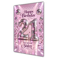 Happy 21st Birthday Sister Pink Disco Ball Number Card A5
