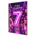 Happy 7th Birthday Special Girl Purple Neon Number Card A5