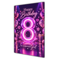 Happy 8th Birthday Special Girl Purple Neon Number Card A5