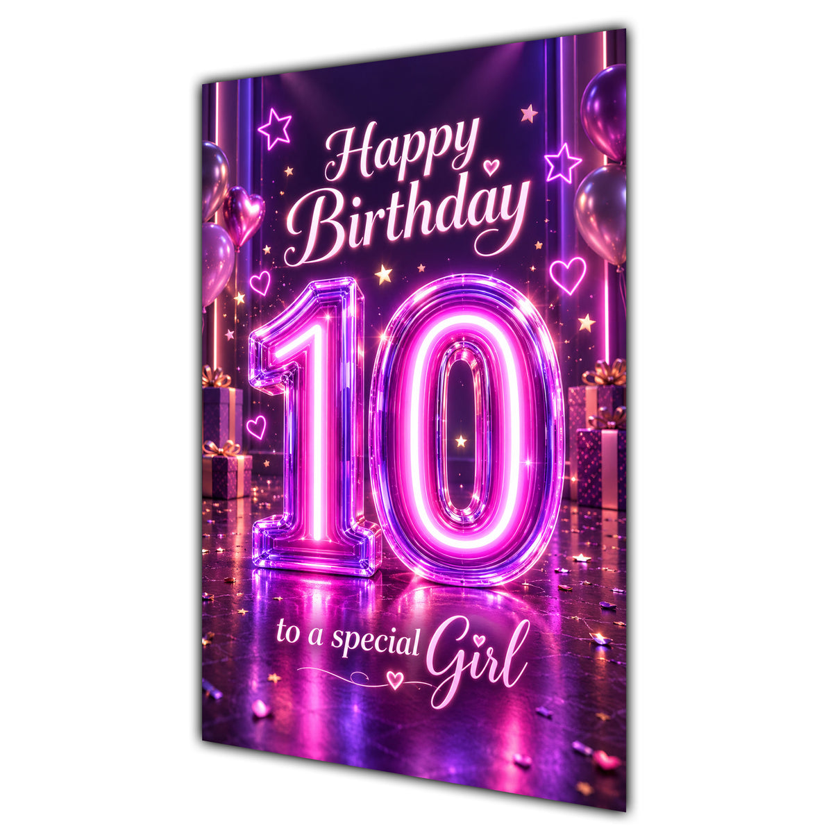 Happy 10th Birthday Special Girl Purple Neon Number Card A5