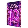 Girl 10th Birthday Card - Pink Neon Number and Hearts