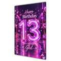 Happy 13th Birthday Special Girl Purple Neon Number Card A5