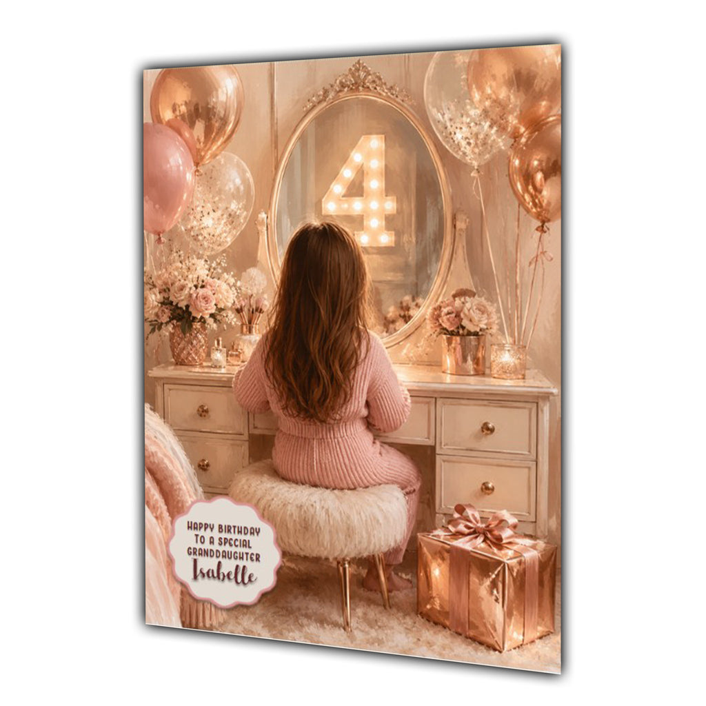 4th Birthday Card Chic Granddaughter Daughter Niece Personalised A5 Size