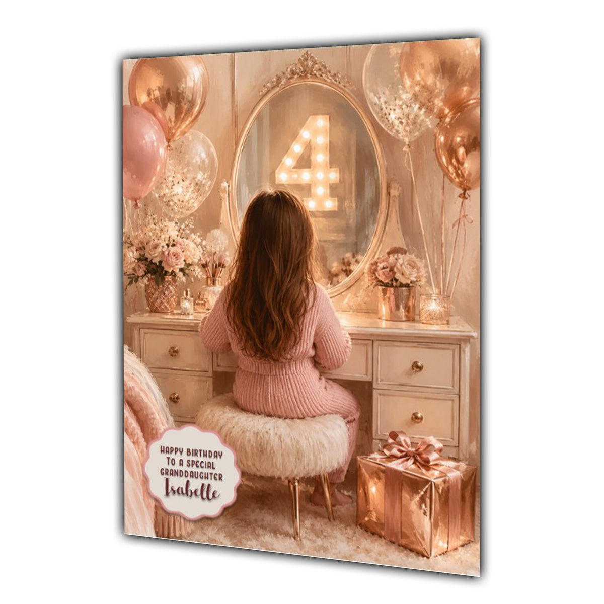 4th Birthday Card Chic Granddaughter Daughter Niece Personalised A5 Size