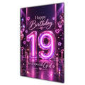 Girl 19th Birthday Card - Pink Neon Number and Hearts