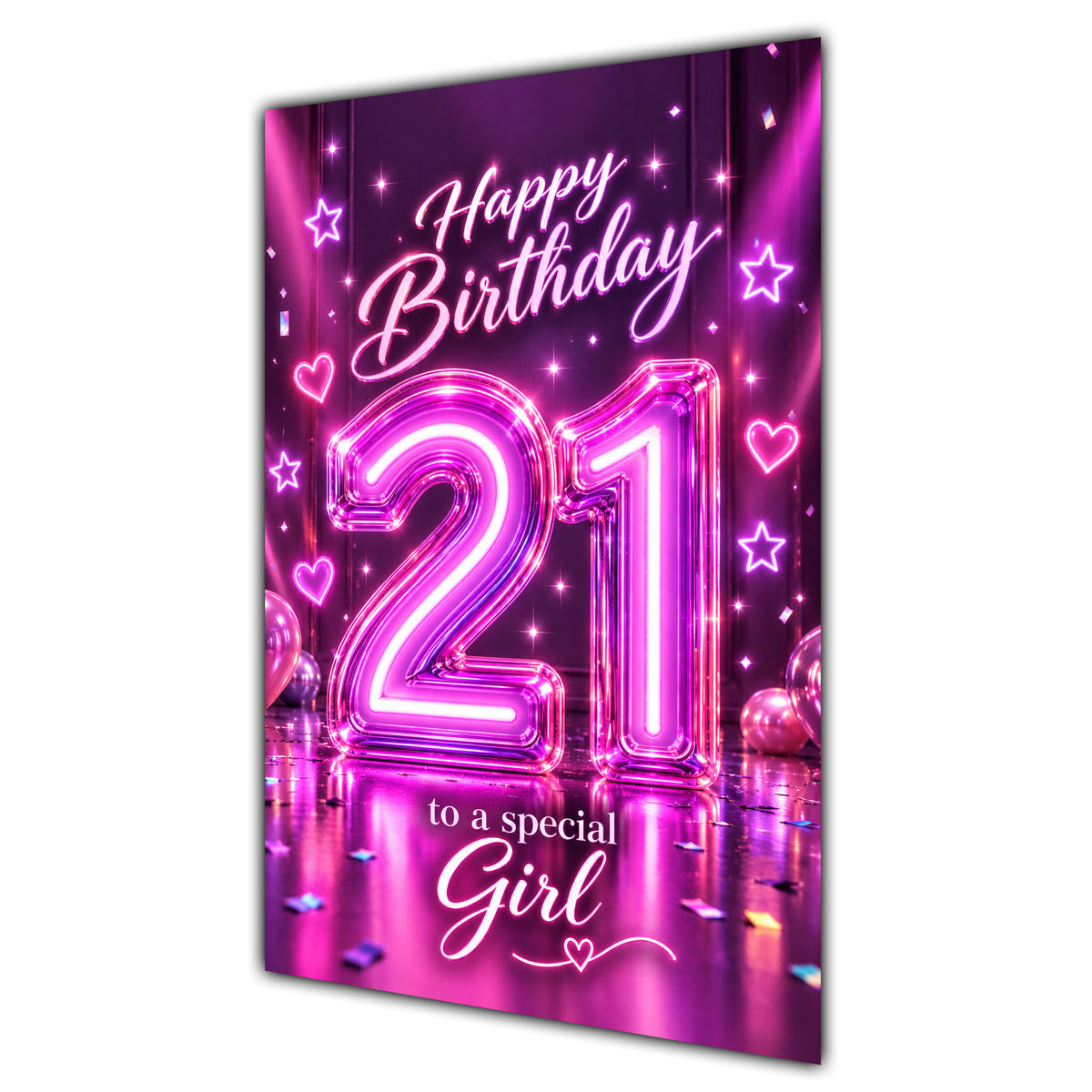 Happy 21st Birthday Special Girl Purple Neon Number Card A5