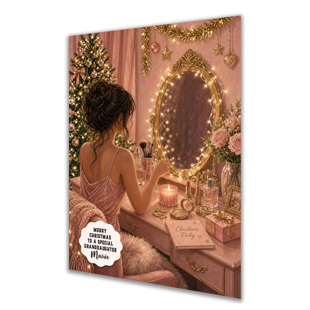 Personalised Christmas Card - Girl at a Christmas Dressing Table