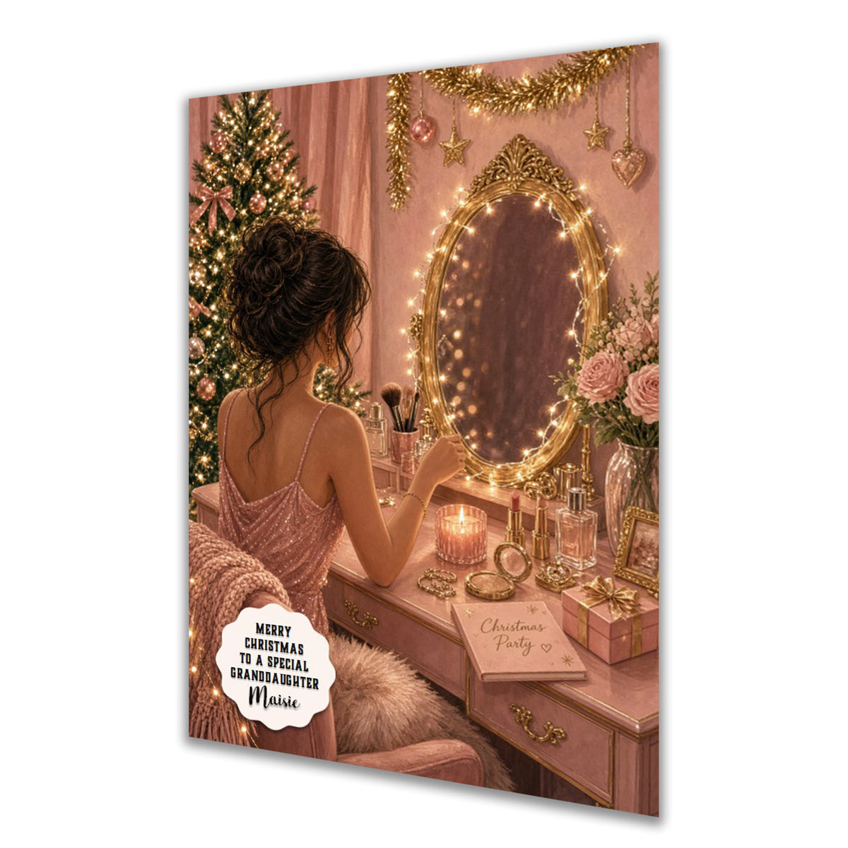Personalised Christmas Card - Girl at a Christmas Dressing Table