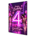 Happy 4th Birthday Granddaughter Purple Neon Number Card A5