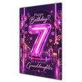 Granddaughter 7th Birthday Card - Pink Neon Number and Hearts