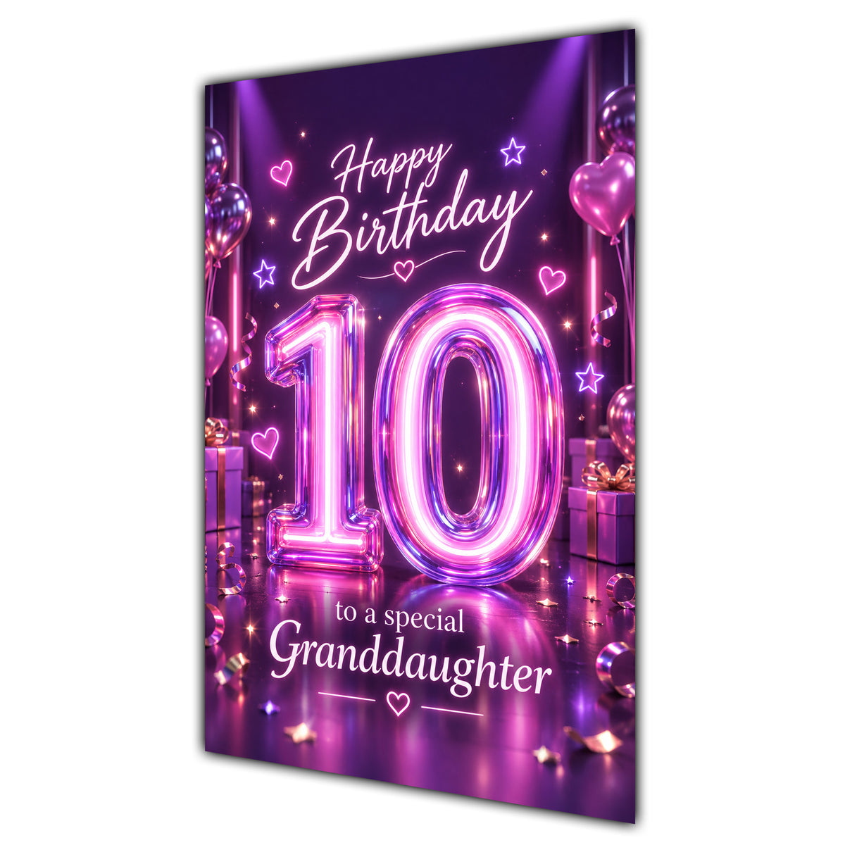 Happy 10th Birthday Granddaughter Purple Neon Number Card A5