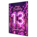 Granddaughter 13th Birthday Card - Pink Neon Number and Hearts