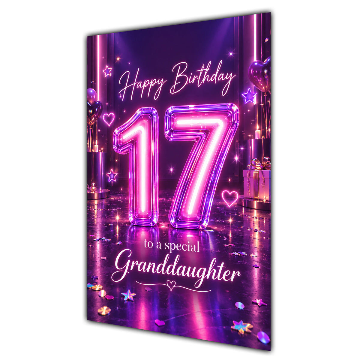 Happy 17th Birthday Granddaughter Purple Neon Number Card A5