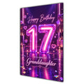 Granddaughter 17th Birthday Card - Pink Neon Number and Hearts