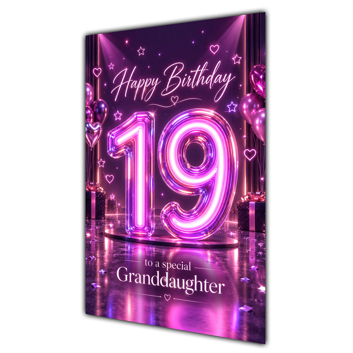 Happy 19th Birthday Granddaughter Purple Neon Number Card A5