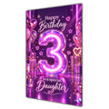 Happy 3rd Birthday Daughter Purple Neon Number Card A5