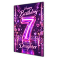 Happy 7th Birthday Daughter Purple Neon Number Card A5