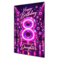 Daughter 8th Birthday Card - Pink Neon Number and Hearts