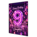 Happy 9th Birthday Daughter Purple Neon Number Card A5