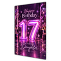 Happy 17th Birthday Daughter Purple Neon Number Card A5