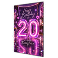 Daughter 20th Birthday Card - Pink Neon Number and Hearts