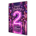 Niece 2nd Birthday Card - Pink Neon Number and Hearts