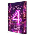 Happy 4th Birthday Niece Purple Neon Number Card A5