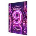 Niece 9th Birthday Card - Pink Neon Number and Hearts
