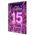 Happy 15th Birthday Niece Purple Neon Number Card A5