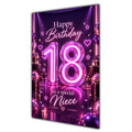 Niece 18th Birthday Card - Pink Neon Number and Hearts